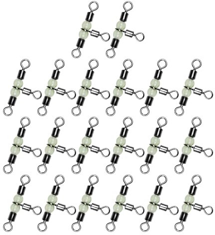 Drei-Wege-Wirbel, 3-Wege-Wirbel zum Angeln | 20 x Angelwirbel mit leuchtenden Perlen | Hochfester T-Turn-Anschluss für Süß- und Salzwasser