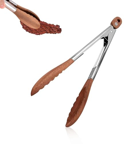 LINTRA Pinzas de Cocina, 21 cm Pinzas de Cocina Resistentes, Resistente Pinzas-Barbacoa, con Punta de Madera y Textura Antideslizante, para Asar, Platos, Ensaladas, Pan