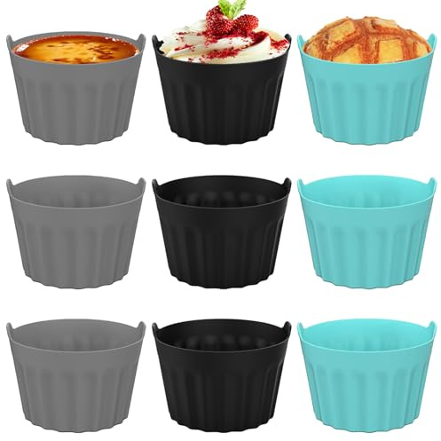 lomdung 9 Pezzi Aria Stampi per Muffin in Silicone, Aria Stampi per Uova, Pirottini per Friggitrice Ad Air Fryer in Silicone, Privo di BPA Stampo Muffin, Vari Colori, 8 X 5 CM, per Cupcake, Pancake