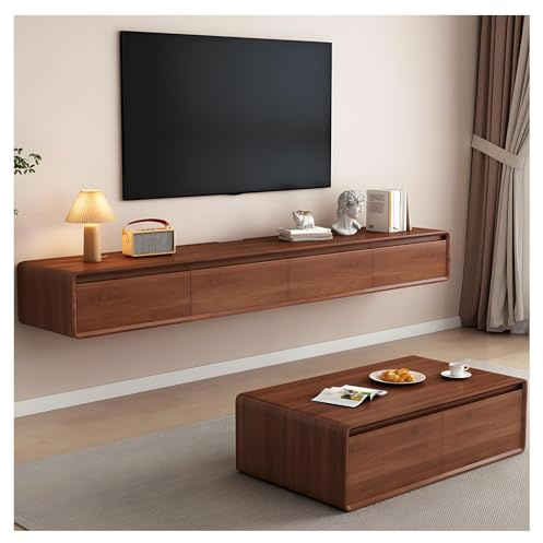 Väggmonterat TV-skåp | Flytande TV-enhet | 160/200/240 cm massivt trä TV-stativ | med 2 lådor (valnöt, 160 cm)