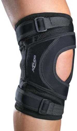 DonJoy Tru-Pull Lite Knee Brace for Patella Instabilities & Dislocations with Bifurcated Strap & Dual-Durometer Buttress | Black | RIGHT LEG, Medium