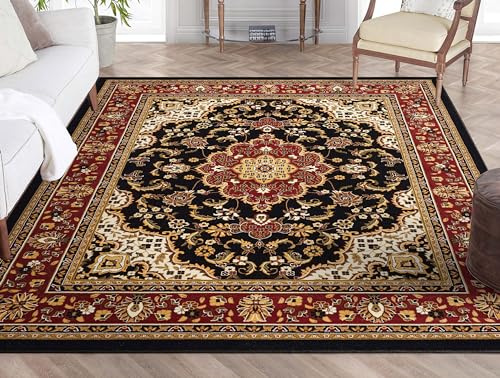 Well Woven Barclay Collection Medallion Kashan Black 8x10 Area Rug - for Living Room, Bedroom, and Dining Room
