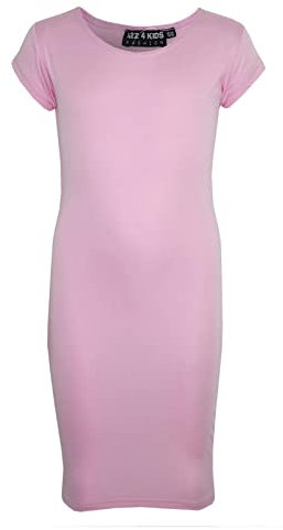 A2Z 4 Kids Bodycon Midi Dress Short Sleeve Long Length Plain Dresses - New Midi Dress Baby Pink 11-12