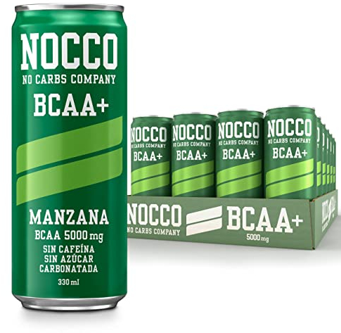 NOCCO BCAA - Bebida Energética con 180mg Cafeína, 3000 mg BCAA, Sin Azúcar, Sin Carbohidratos, Enriquecida con Vitaminas - 24 x 330ml inkl. Pfand (Manzana)