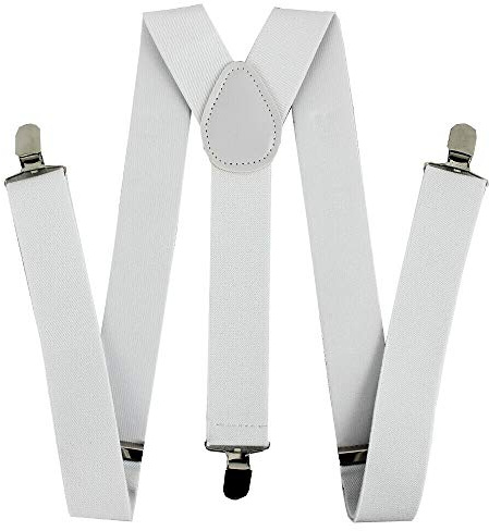 Komonee White Braces Suspenders Adjustable Unisex Trouser Shirt Pull Up Clothing Accessory Y Back Shaped For Casual Or Workwear Comfortable With Metal Clips For Men & Women