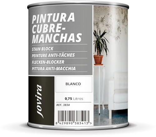 JOVIRA PINTURAS Cubremanchas de grasas, nicotina, humos, bolígrafo, café, etc. en paredes y techos. Pintura especial para cubrir definitivamente las manchas difíciles. (750 Mililitros) K-28