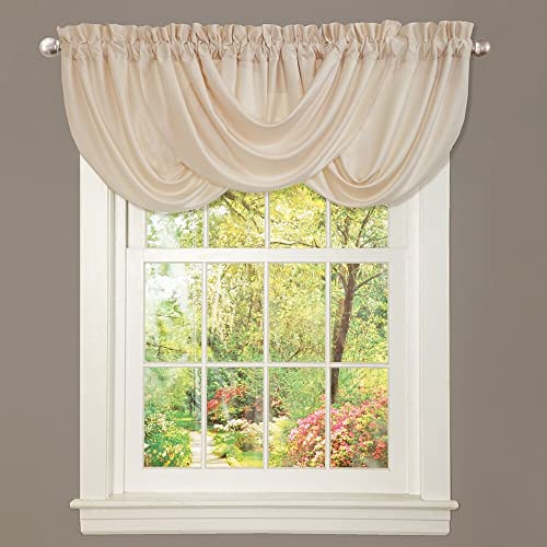 Lush Decor, Lucia, elegante mantovana a cascata per soggiorno, cucina e camera da letto, tenda per finestra in morbido poliestere, singola, neutro (106 cm x 45,7 cm, l x L)