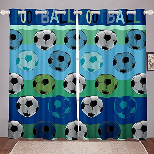 Ragazzi Finestra Tenda Calcio Design Tende Bambini Adolescenti Calcio Stampa Microfibra Tende Chiusura Verde Blu W52*L63