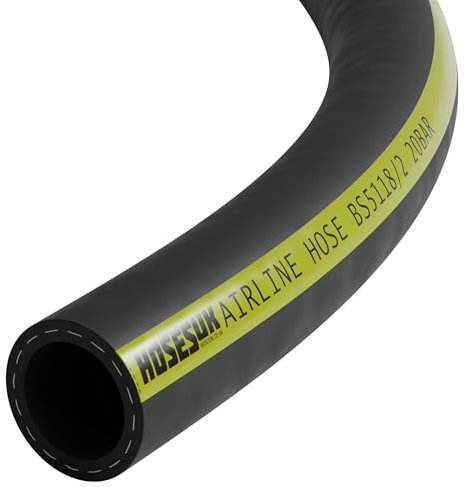 13mm / 0.5 Inch ID Rubber Airline Air Compressor Hose High Vis Yellow Stripe 5 Metre