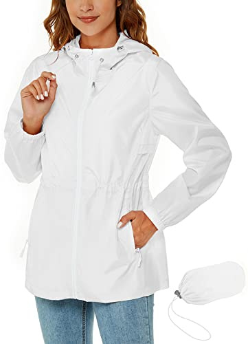 Rapbin Imperméable pour femmes, veste de pluie légère et pliable, avec capuche et poche, style trench-coat