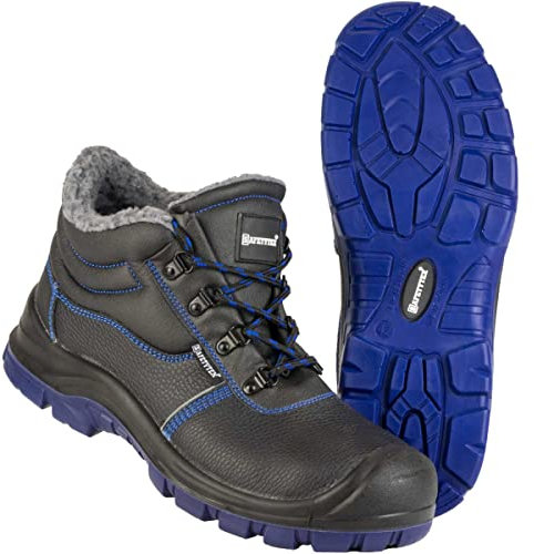 Safetytex Thermo Arbeitsschuhe S3 - Winterschnürstiefel gefüttert - Arbeitsschuhe mit Stahlkappe und Stahlzwischensohle - Sicherheitsschuhe schwarz, blau abgesetzt - Größe 45
