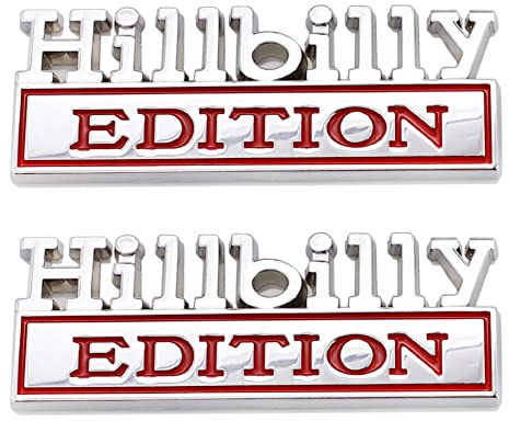2-delad HILLBILLY EDITION EMBLEM 3D-märke namnskylt dekal för bil, lastbil, SUV, motorcykel, bagageutrymme, kylskåp kompatibel (silverröd)