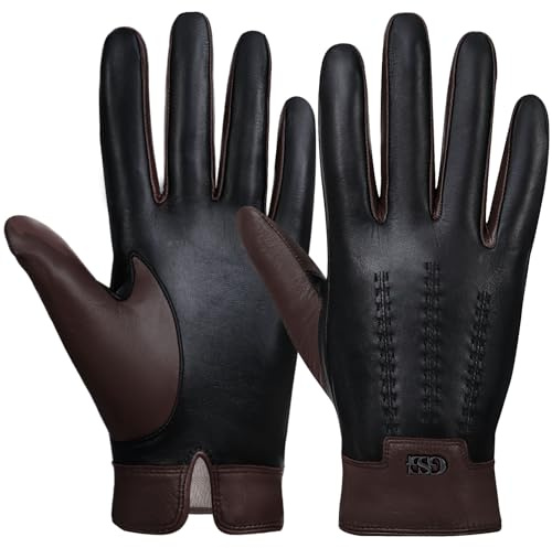 GSG SINCE 1998 Guantes Piel Hombre y Cuero – Cuero Auténtico Sin Cromo, Compatibles con Pantalla Táctil, Guantes de Invierno para Conducir con Forro de Cachemira marron oscuro S