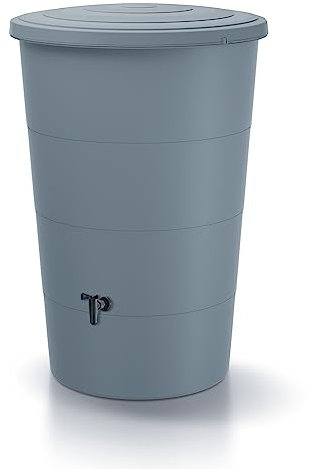 Depósito de agua de lluvia suave 160 L, diámetro 60 x 87,8 cm, incluye grifo y sistema de recogida de agua | Cisterna de jardín, color gris, diseño moderno