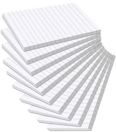 Agoer 400 Stück Größe Haftnotizen Weiß, Selbstklebende Klebezettel 100x150mm, Sticky Notes Groß Linierte Haftnotizzettel zum Markieren von Seiten für Büroartikel, Studie, Hause - 8 Packung/400Blatt