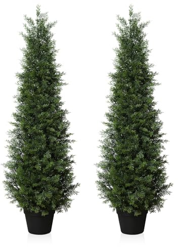 Fopamtri Kunstpflanze Zeder Künstlich 120 cm Künstliche Pflanzen im Topf, Konifere Künstlich Outdoor UV Geschützt für Haus Wohnzimmer Garten VerandaDekoration (2 Stück)