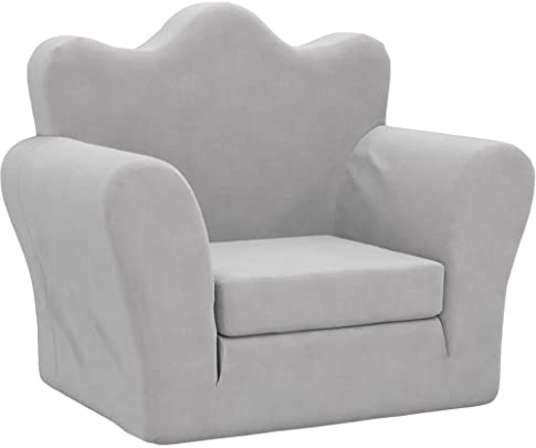 vidaXL Sofá Cama Infantil, Sillón con Reposabrazos, Mini Sofá para Niños, Sofá Cama para Dormitorio Sala de Juegos, Felpa Suave Gris Claro