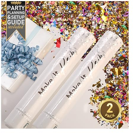 PrimePure Konfettikanone Mehrfarbig das Glitzern Party Popper - 2 Stück - Konfetti Kanone für Silvester 2026, Hochzeiten, Partys, Geburtstage und Festliche Veranstaltungen