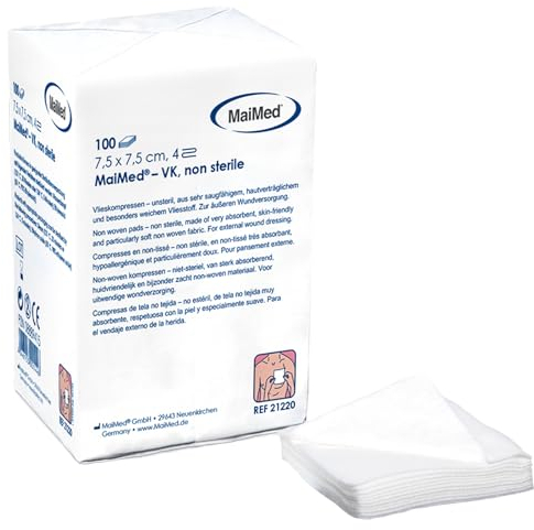 Vlieskompressen Kompressen unsteril 7.5x7.5cm 100 Stück, Wundkompressen 4 Lagen, Wundauflage Nicht Haftend, Wundgaze Kompresse, Saugkompressen, Verbandsmaterial+E-Book (über Gesundheit)