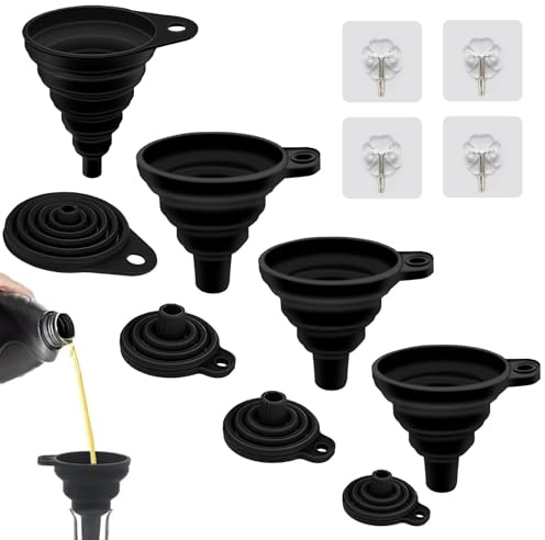 HANIUTTY Embudo Plegable de 4 Tamaños, Embudo Cocina, Embudo Pequeño Embudo Grande, Embudo de Silicona para Cocina, Mini Embudo Plegable para Transferencia de Líquidos de Cerveza (S/M/L/XL)