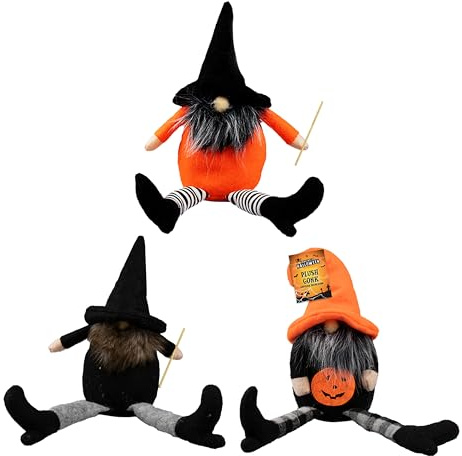 ADEPTNA 3 Pieces Halloween Gonk Plush with Hanging Legs 37cm - Halloween Ornaments with feature the traditional beard and hat Gnome Doll for Halloween Decoration