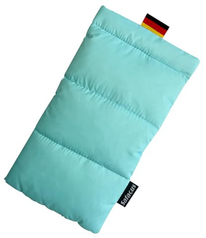 SAFACUS Thermo Handyhülle Tasche Universal Daunen Pouch Handysocke Weihnachten Geschenke für Smartphones Handy Winter Handyhülle für iPhone 14 13 12Plus X, Samsung Galaxy (Baby Blue)