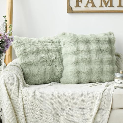 Artoid Mode Verde Claro Juego de 2 Fundas de Cojín de Piel Sintética Suave, 40 X 40 cm, de Terciopelo Mullido, para Sofá, Dormitorio, Decoración