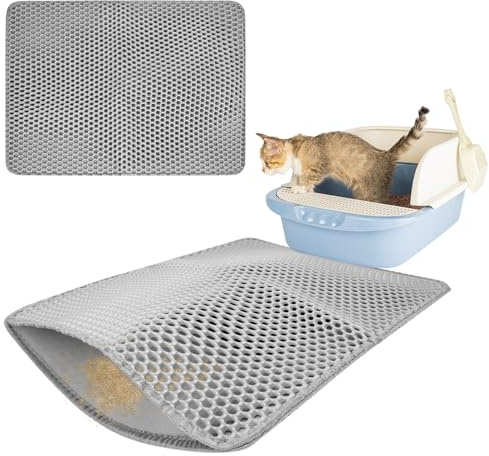 Tappetino Lettiera Gatto, 59,5 x 44,5 cm Tappeto Lettiera Gattos, Tappetino per Lettieras Gatti Doppio Strato Favo Sottociotola, Tappeto Gatto Lettiera