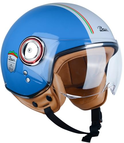 BEON Motorcycle Half Helmet with Visor, 3/4 Retro Scooter Open Face Helmet for Adults, Light Breathable Street Sunscreen Moped Jet Helmet for Men Women, ECE/DOT Approved (Blue, Extra Large)