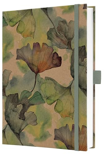 Sigel JN857 Notizbuch A5 liniert, stärkeres 100 g Papier, Geschenkbuch Jolie, Hardcover aus Kraftpapier, 192 Seiten, Ginkgo, gelb, grün, vegan, aus nachhaltigem Papier