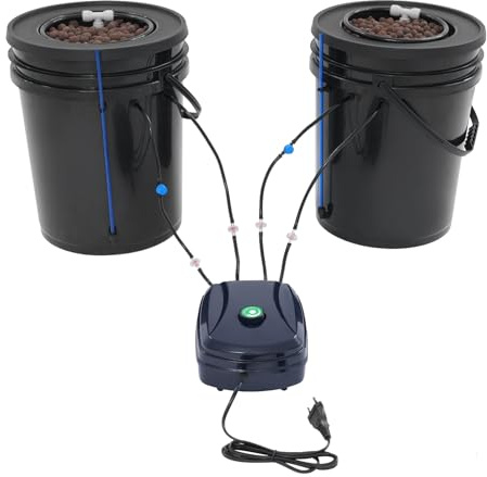 Etrhdfyts DWC Hydroponic System - Set completo con pompa ad aria da 12 W, 2 secchi da 5 galloni, sistema di coltivazione idroponica, 2 sacchetti in ceramica