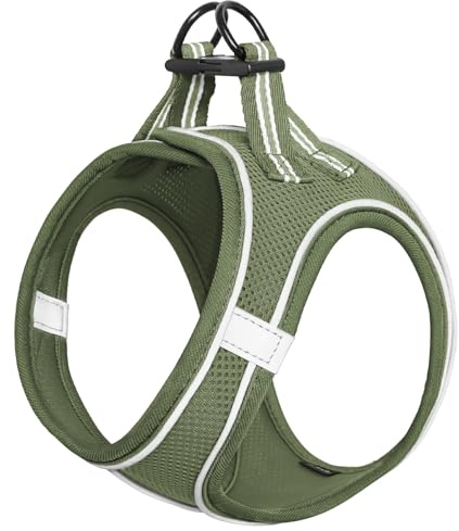 HEELE Geschirr Hund Klein Weich Hunde Geschirr Air Mesh Verstellbar Sicher Kontrolle Welpengeschirr Weste Hunde Brustgeschirr für Gehen, Laufen, Training, Reflektierend, Armee Grün, XS