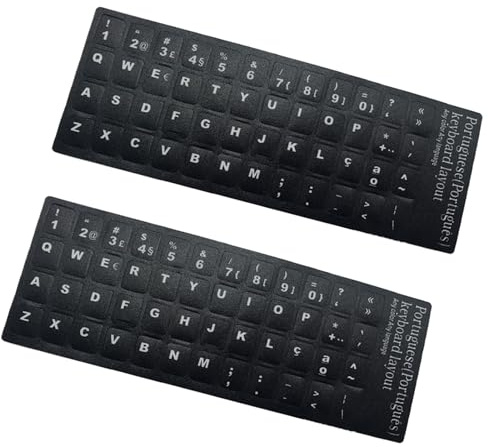 TEMOOUES 2 calcomanías de letras para teclado, calcomanías portuguesas para teclado, letras y números, calcomanías de repuesto de fondo negro