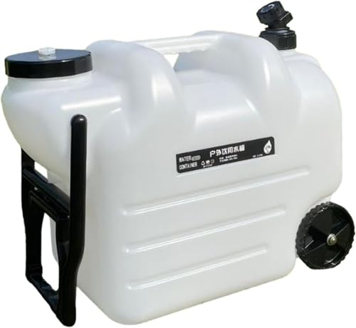 28L Water Container with Tap and Wheels – Large Water Storage Container, Portable PE Water Carrier with Handle & Faucet, Water Tank Barrel for Camping, Hiking, Fishing, Self-Driving Travel