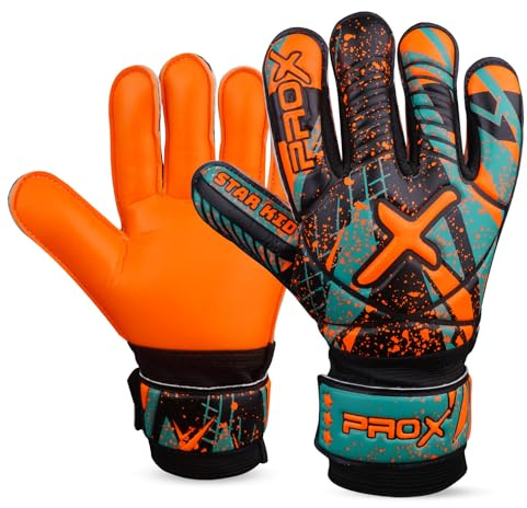 PRO X Soccer Goalie Gloves for Kids, Youth Goalkeeper Gloves with Super Strong Grip, Soft Secure Latex & Comfortable Fit (Orange, Size 5 Suitable for 8 to 11 Years Old)