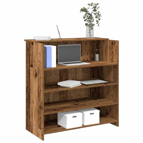Comptoir de Réception, Table de Réception Comptoir d'accueil Vieux Bois 100x50x103,5cm Bois d'ingénierie