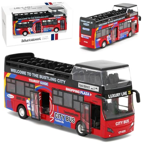 ZesGlyxyr London Double Decker Bus Toy 1:32 Scale Die Cast Model Pull-Back Bus Model Alloy Diecast Toy City Bus Kids Play Vehicle with Light and Sound Birthday Gifts for Kids