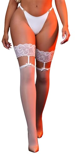ohyeahlady Bas Nylon Autofixant Femme Sexy Grande Taille L-XXL,Blanc