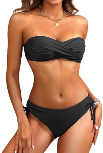 Minetom Maillots de Bain 2 Pièces Femme Bandeau Bikini Set D Noir S