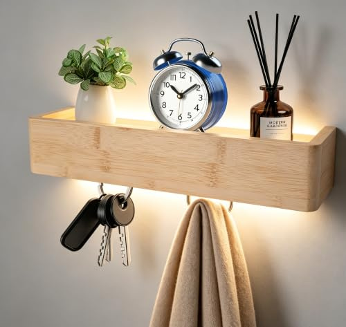 Étagère à clés avec étagère - En bois - Avec 5 crochets cachés - Multifonctionnel - Pour couloir, entrée, vestiaire, chambre à coucher