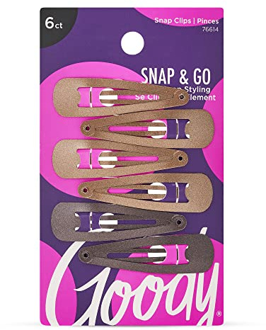 Goody Snap & Go Metal Contour Clips, 6 Count, Brunette, Snap Clips, Suitable for All Hair Types, Pain-Free Hair Accessories for Women, Men, and Kids, All Day Comfort