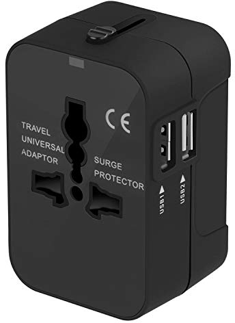 Adaptador Enchufe De Viaje Universal Enchufe Adaptador Internacional con Dos Puertos USB para Japón China Canadá USA EU UK AU Acerca De 150 Países para Navidad (Negro)