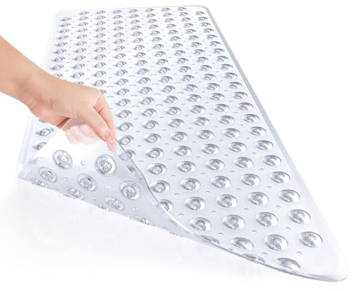 AmazerBath Shower Mat Non Slip 40 x 16 Inches, Shower Stall Mats with Suction Cups and Drain Holes, Non Slip Bath Mat for Tub for Elderly & Kids, Clear