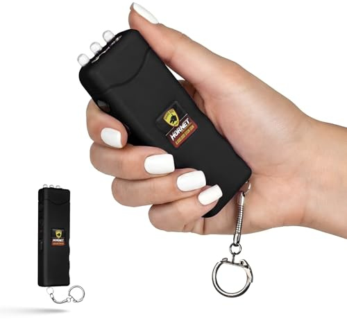 Guard Dog Security Flashlight Stun Gun Self Defense, High Voltage Hornet Mini Stun Gun Keychain, Rechargeable Womens Self Defense, Safety Switch, Powerful Flashlight, Compact Device (Black) (Black)