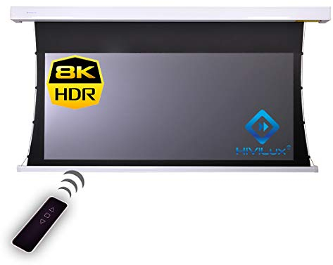 HiViLux® Tab-Tension motorduk – ALR högkontrastduk, HiViGrey Cinema 5D HDR (Gain 1,1), elektrisk, för 4K/8K-projektorer, hemmabio (125 tum, 21:9, 292 × 125 cm, vit)