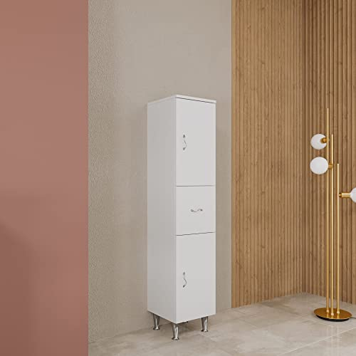 KIAMAMI VALENTINA Bodenstehendes Sideboard mit 2 Türen und 1 glänzenden weißen Schublade mit Easy-Serie Öffnung.