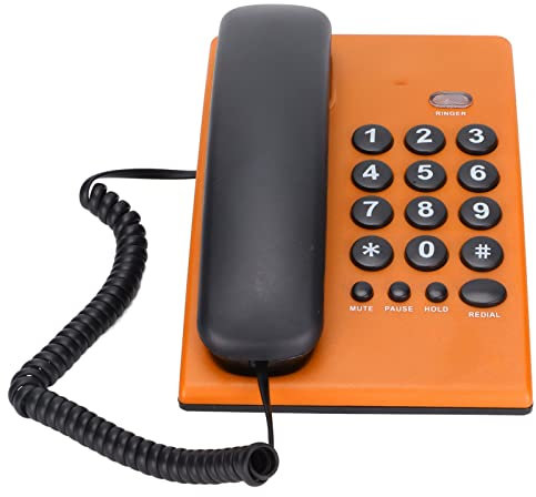 ciciglow Wired Landline Phone, Desktop Corded Telephone, Support Pause and Hold, Double Magnetic Handset Design, Corded Phone, for Home, office, Hotel(orange)