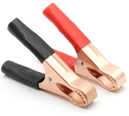 AUTOZOCO Pinzas de cocodrilo para batería Coche 50A, conector para cables de arranque, Pinza Abrazadera batería Coche, Abrazaderas Cable Puente, terminación cable arrancador (Pack 2 pinzas)