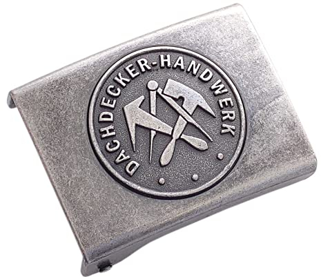 GravurManufakturBerlin Koppelschnalle Dachdecker Dachklempner Handwerk Zunftzeichen Koppelschloss (vintage - eisengrau)