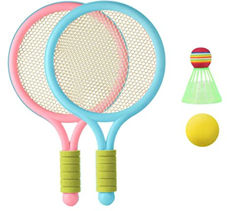 Jorzer Raquette de Tennis pour Enfants Ensemble de Raquette en Plastique Raquette pour Tout-Petits Raquette de Badminton avec Ballon de Tennis à Balle Badminton pour Les Enfants